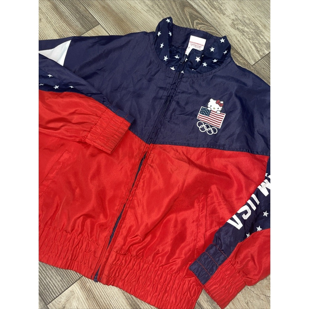 Hello Kitty x Team USA Windbreaker Track Jacket Girls Large 7/8 Olympic Sanrio